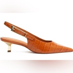 SCHUTZ Tan Croc-Embossed Slingback Kitten Heels Size 9.5